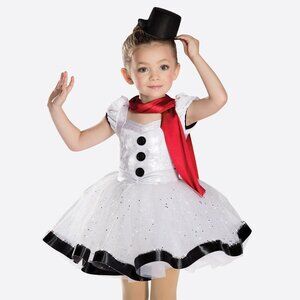 Frozen Themed" Tutu-  White with  black snowman buttons & Red Scarf.( New)
